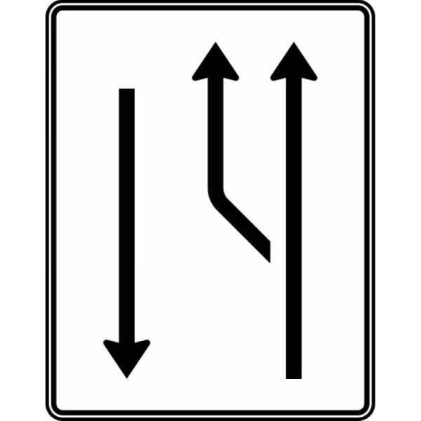 Stein HGS Aufweitungstafel mit Gegenverkehr, 1-streifig plus Fahrstreifen links und in Gegenrichtung - Nr. 542-10, RA2/Alform, ohne Entfernungsangabe, 1600x1250mm, 542-10-122