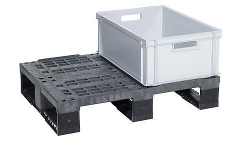 DENIOS Displaypalette, aus PE-RE, 600 x 800 x 160 mm, 3 Kufen, mit Rand, VE: 5 Stück, 312634