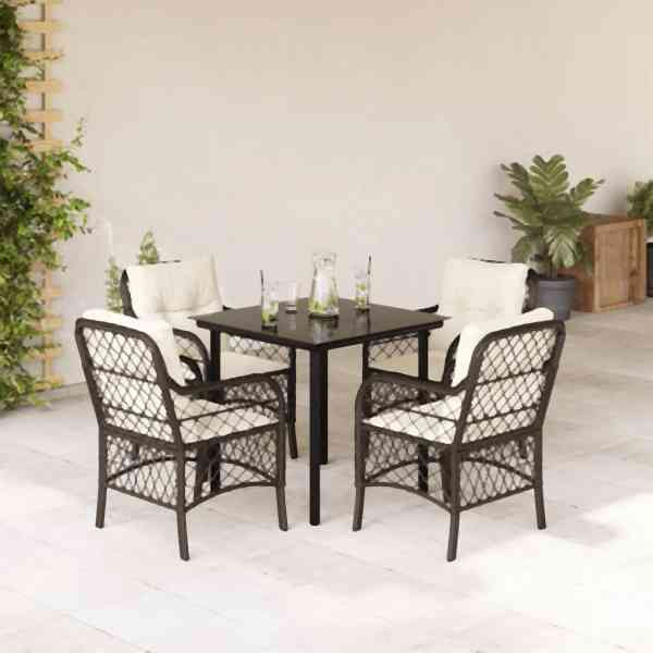 vidaXL 5-tlg. Garten-Essgruppe mit Kissen Braun Poly Rattan, UV-beständig, 3212118