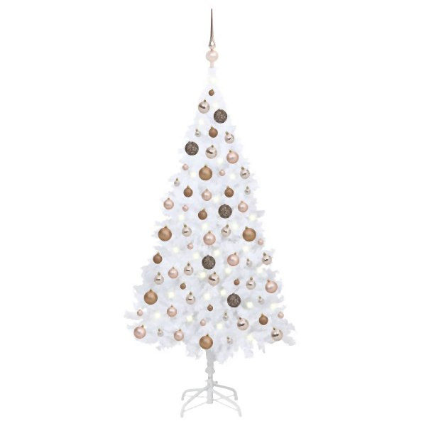 vidaXL Künstlicher Weihnachtsbaum mit Beleuchtung & Kugeln Weiß 150 cm, 3077626