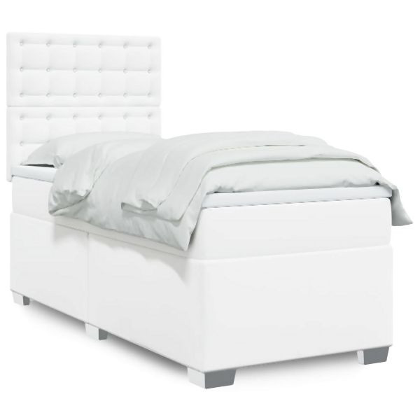 vidaXL Boxspringbett mit Matratze Weiß 90x200 cm Kunstleder, 3293005