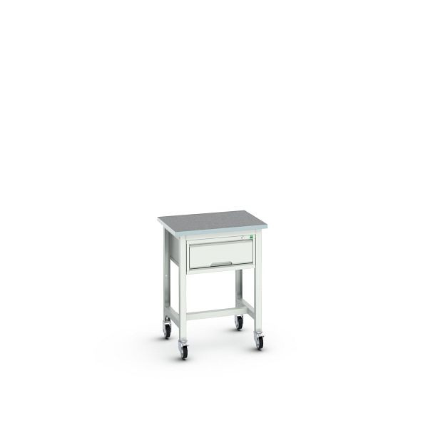 bott verso mobile Werkbank (Linoleum-Platte) mit Querstrebenset und 1 Schublade, BxTxH: 700 x 600 x 930 mm, Lichtgrau / Lichtgrau, 16922201.16