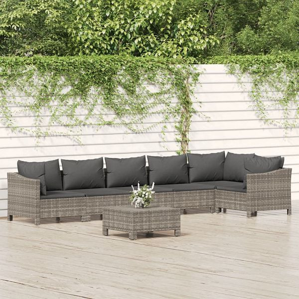 vidaXL 7-teilig Garten-Lounge-Set mit Kissen Grau Poly Rattan, 3187277