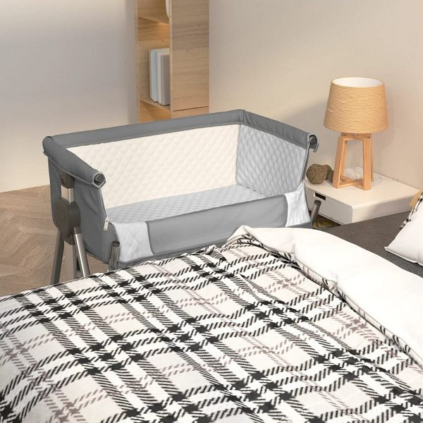 vidaXL Babybett mit Matratze Dunkelgrau Leinenstoff, 10290