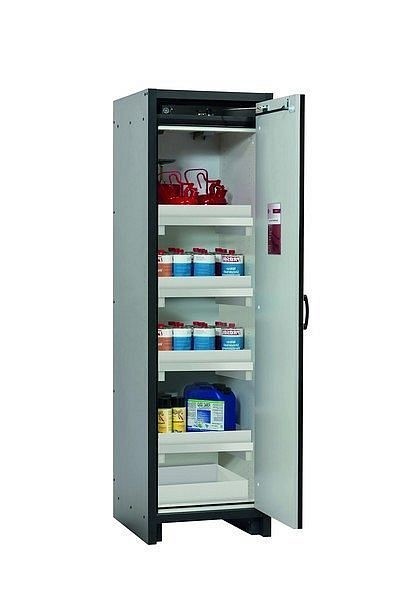 asecos Sicherheitsschrank Q-CLASSIC-30, Q30.195.056.R in reinweiß RAL 9010 mit 4x Wannenboden Standard (Polypropylen), 31007-070-33418