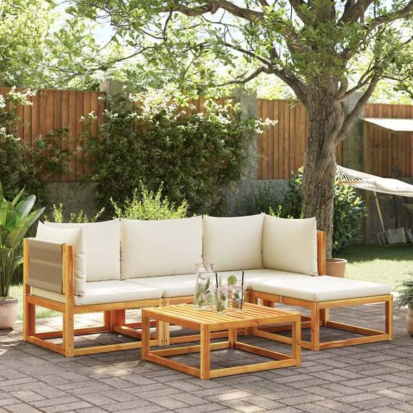 vidaXL 5-tlg. Garten-Sofagarnitur mit Kissen Massivholz Akazie, 3278849