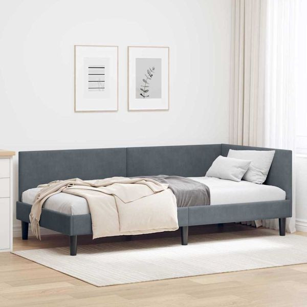 vidaXL Eckbettgestell Dunkelgrau 100 x 200 cm Samt und engineered Holz, 42016237