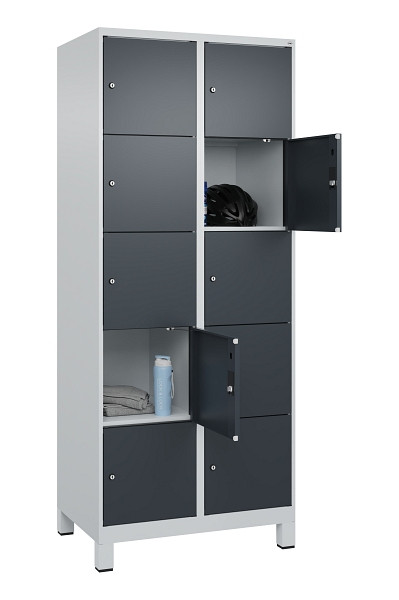 C+P Schließfachschrank Evolo PLUS, mit Füßen, 10 Fächer, 1950x800x500mm, 7035/7, Frontfarbe RAL 7016 Anthrazitgrau, 049010-225 S10012