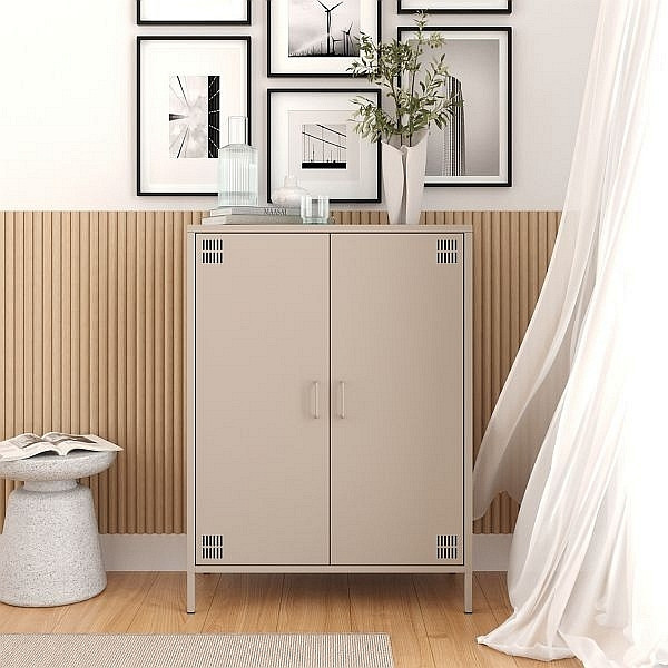 Mades Metall Möbel Pera7, Sideboard 2 Türen - 80,5 x 40 x 109,5 cm Beige, 152.68.10.106.09