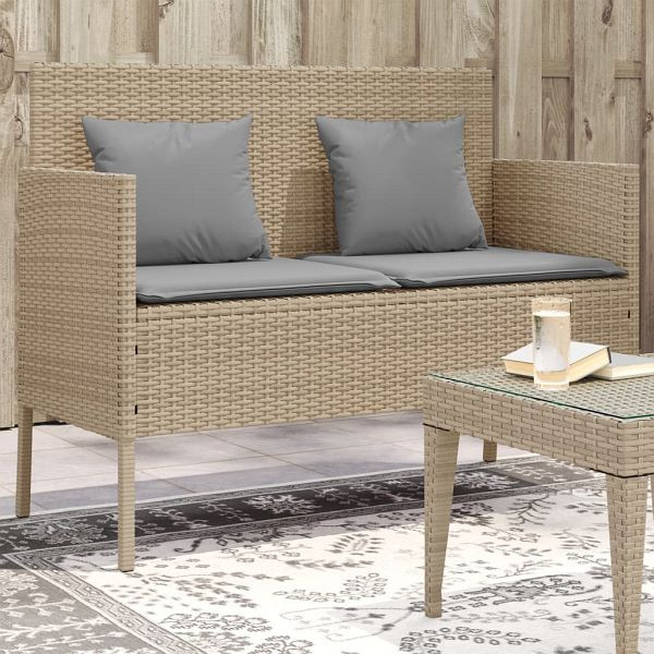 vidaXL Gartenbank mit Kissen Beige Poly Rattan, Material: PE-Rattan, pulverbeschichteter Stahl, 365775