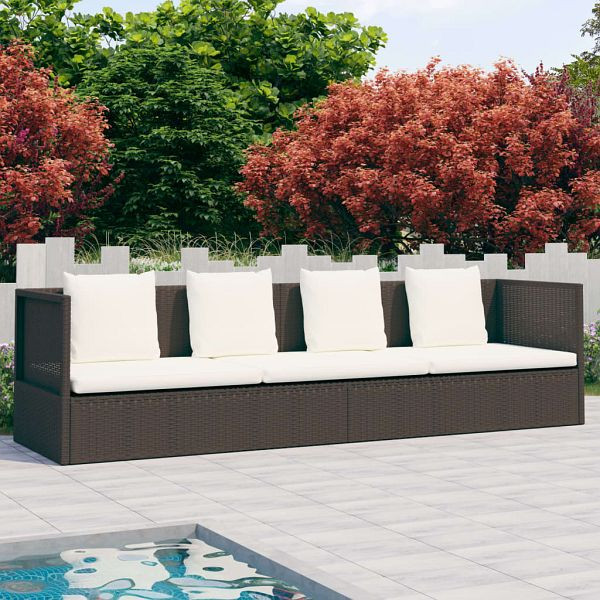 vidaXL Garten-Sofabett mit Kissen Poly Rattan Braun, 49392