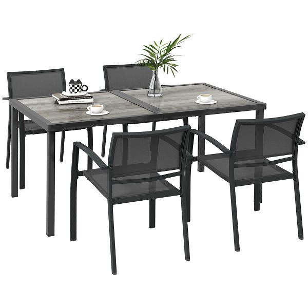 Outsunny Gartenmöbel-Set Gartensitzgruppe, 1 Tisch, 4 Stühle, 150 x 87 x 72 cm, Grau, 84G-284V00CG
