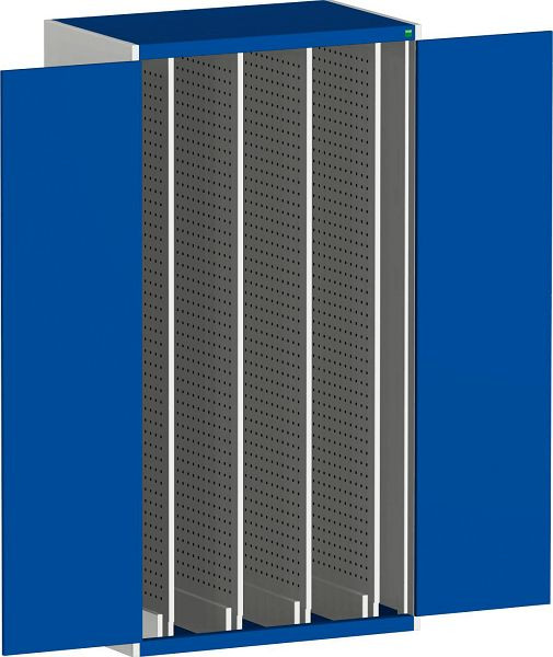 bott cubio Vertikalauszugsschrank bestückt mit 4 perfo-Auszüge BxTxH: 1300 x 650 x 2000 mm, RAL 7035/5010, 40301023.11V