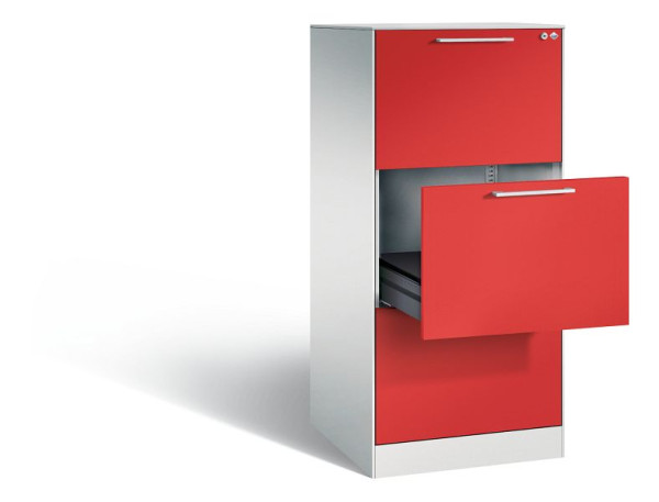 C+P Karteischrank Asisto, H1310xB562xT600mm, Farbe: Lichtgrau / feuerrot, Bügelgriff, 146224-321 S10044