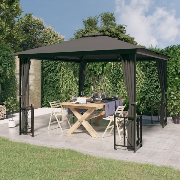 vidaXL Pavillon mit Seitenwänden & Doppeldach 3x3 m Anthrazit, 318541