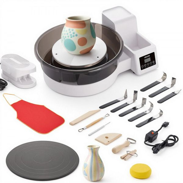 VEVOR Töpferscheibe Elektrisch 450 W, 28/36 cm Drehteller, Fußpedal, 30–300 U/min, Abnehmbares Becken, Weiß, PDSLPJBSSLTMHGJCC001V2