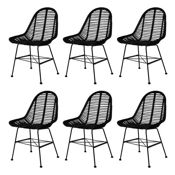 vidaXL Esszimmerstühle 6 Stück Schwarz Natur Rattan, 275499