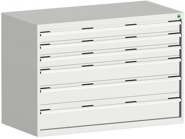 bott cubio Schubladenschrank bestückt mit 6 Schwerlastschubladen BxTxH: 1300 x 750 x 900 mm, RAL 7035, 40030086.16V
