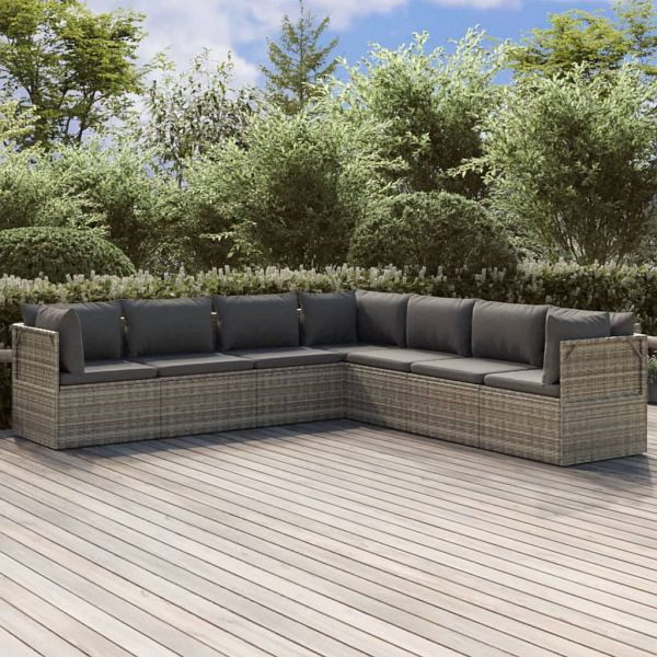 vidaXL 7-teilig Garten-Lounge-Set mit Kissen Grau Poly Rattan, 3157405