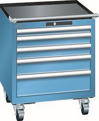 LISTA Schubladenschrank mobil 27x27E (BxTxH) 564x572x723mm KEY Lock, Lichtblau, 5 Schubladen, Fronthöhen: 50 - 150 mm, 78.491.010