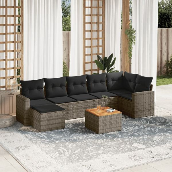 vidaXL 8-teilig Garten-Sofagarnitur mit Kissen Grau Poly Rattan, 3224233