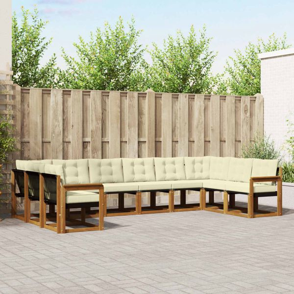 vidaXL Outdoor-Sofagarnitur mit Kissen 10-teilig Natur und Creme, 3369089