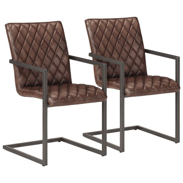 vidaXL Freischwinger 2 Stück Braun Echtleder, 321845, 8720286067741