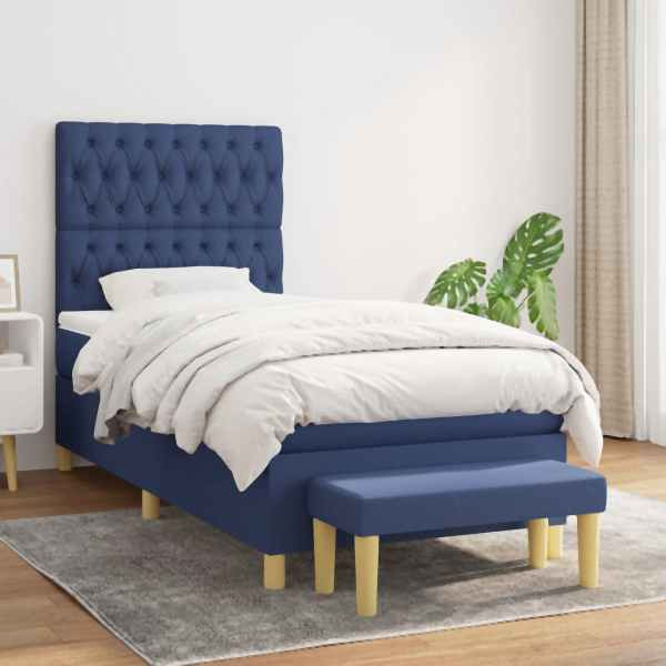 vidaXL Boxspringbett mit Matratze Blau 90x200 cm Stoff, 3137371