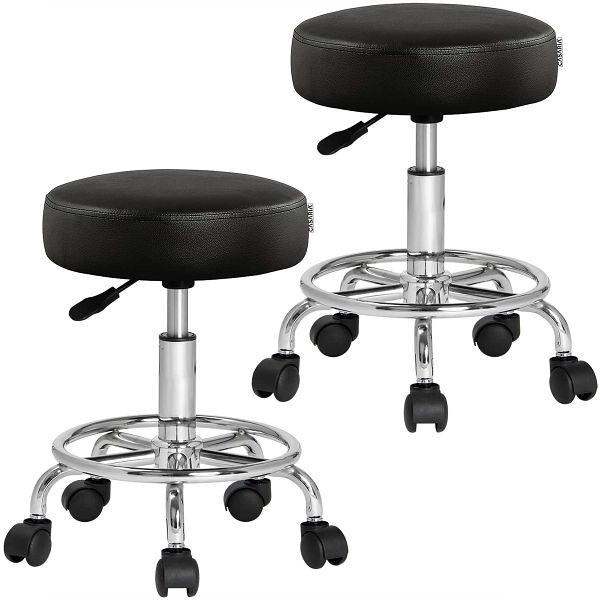 casaria Rollhocker 2er-Set Kunstleder Schwarz 360° drehbar, Material Gestell: Metall, 995972