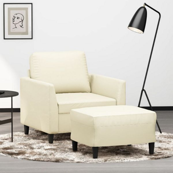 vidaXL Sessel mit Hocker Creme 60 cm Kunstleder, 3201118