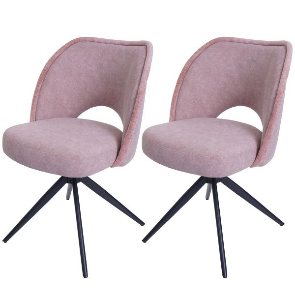 Mendler 2er-Set Esszimmerstuhl HWC-N72, Polster-Küchenstuhl, drehbar Auto-Return, Stoff/Textil (420g/m²) Öko-Tex, rosa, 108602