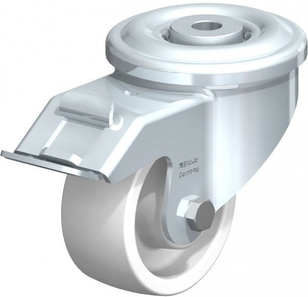 Blickle LKR-SPO 80G-FI Stahlblech-Lenkrolle, schwere Ausführung, mit Rückenloch & Feststeller, Polyamid, Weiß, 754866