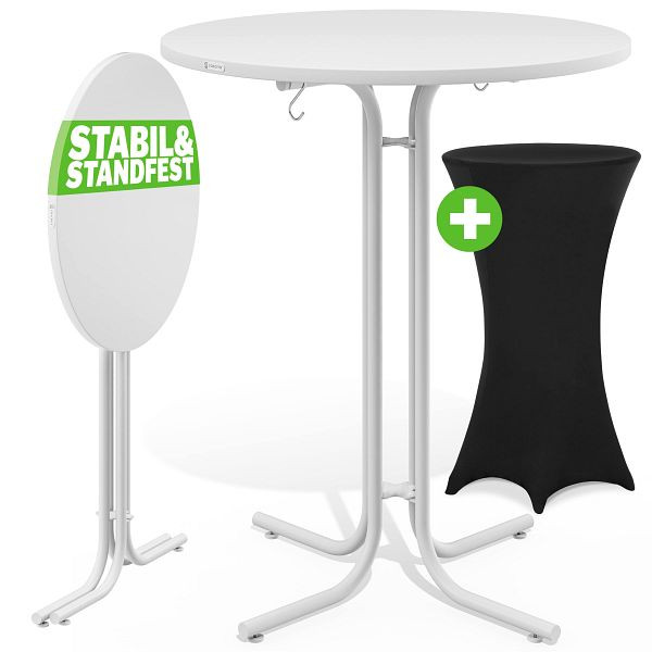 casaria Stehtisch Weiß 110x70cm + Stehtischhusse Schwarz Ø70cm, 997447