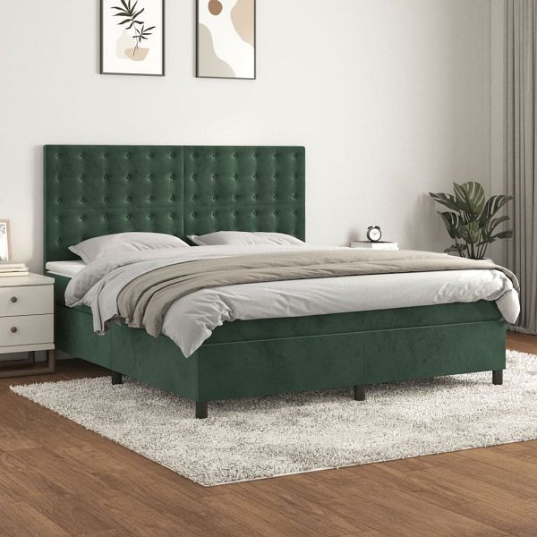 vidaXL Boxspringbett mit Matratze Dunkelgrün 160x200 cm Samt, 3143274