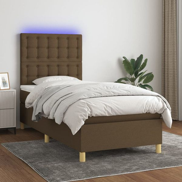 vidaXL Boxspringbett mit Matratze & LED Dunkelbraun 80x200 cm Stoff, 3135712
