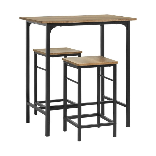 SoBuy 3-teiliges Bartisch-Set mit 2 Hockern Dunkelbraun 80x50x87cm, Industriell, OGT10-PF