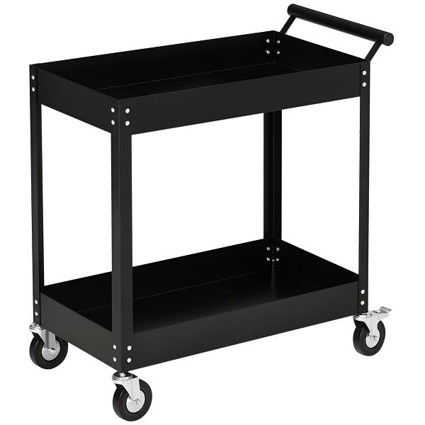 DURHAND Werkstattwagen, 2 Etagen, Schubkarre, 4 Rollen, Stahl, bis 150 kg, 84,5 x 38 x 84 cm, Schwarz, B20-083V00BK