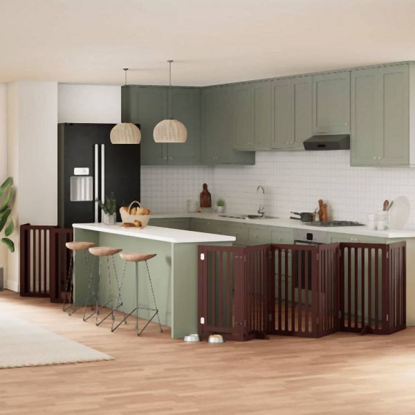 vidaXL 12-tlg. Hundetor mit Tür Faltbar Braun 600 cm Pappelholz, 3155663