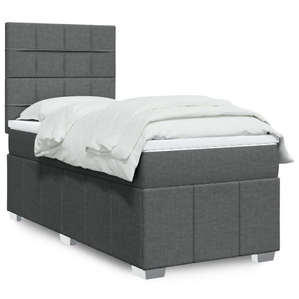 vidaXL Boxspringbett mit Matratze Dunkelgrau 100x200 cm Stoff, 3293880