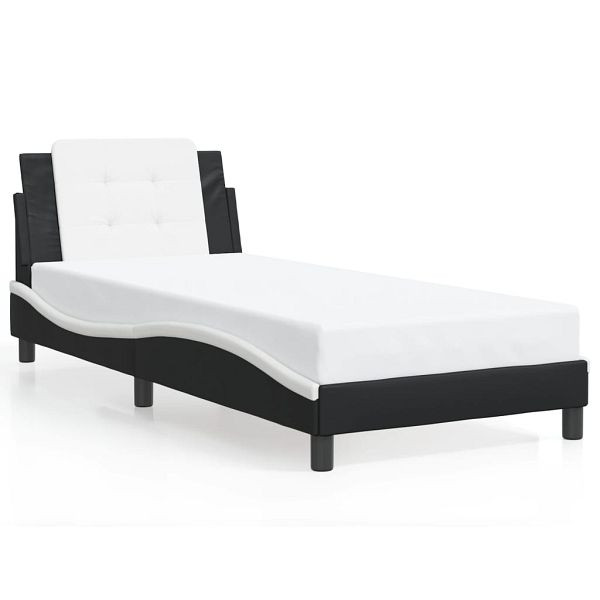 vidaXL Bettgestell mit Kopfteil Schwarz und Weiß 90x190 cm Kunstleder, 3208154