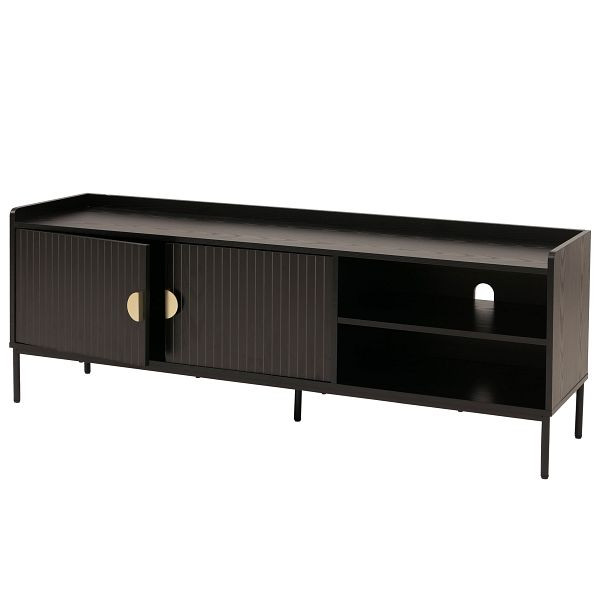 Mendler TV-Rack HWC-O39, TV-Board Fernsehtisch Lowboard TV-Schrank Kommode, Melamin MDF 56x150x40cm, Holzoptik schwarz, 112707+112708