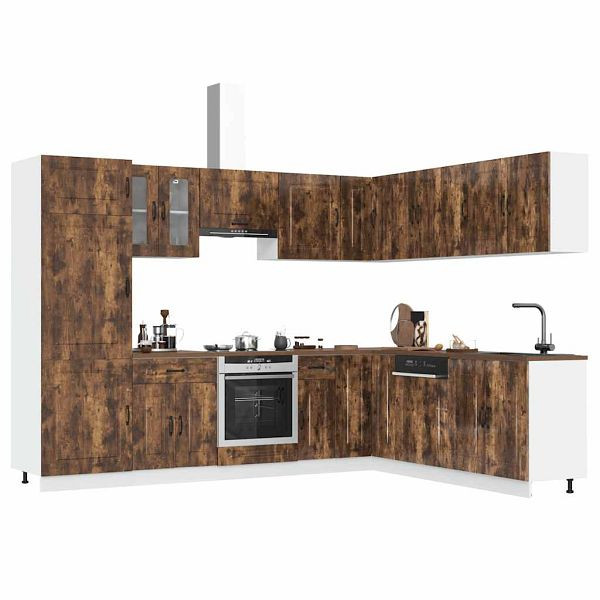 vidaXL 14-tlg. Küchenschrank-Set Kalmar Räuchereiche Holzwerkstoff, 3314976