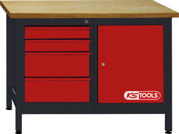 KS Tools Werkbank mit 4 Schubladen und 1 Tür, H840xB1200xT500mm, 865.0006
