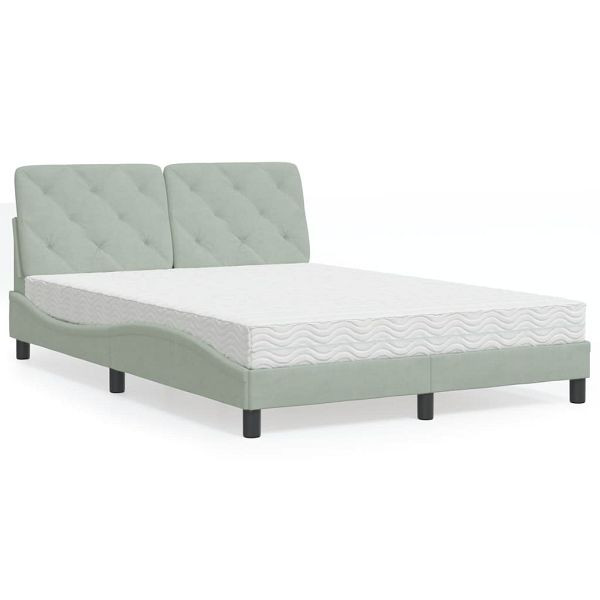 vidaXL Bett mit Matratze Hellgrau 140x200 cm Samt, 3208658