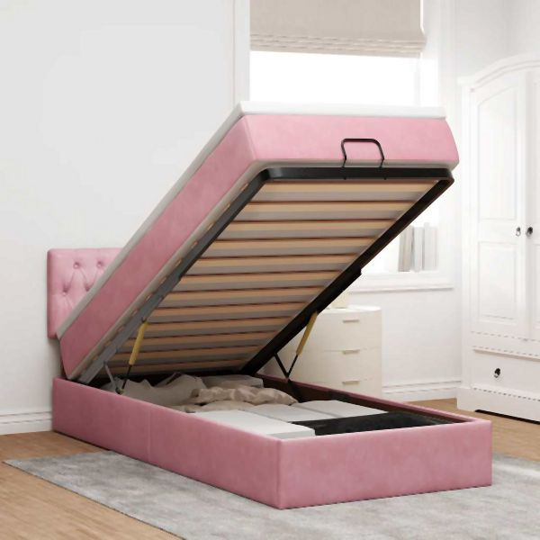 vidaXL Ottoman-Bett mit Matratze & LEDs Rosa 90x200 cm Samt, 3312673