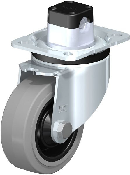 Blickle LK-POEV 100KD-1-CS11-SG Stahlblech-Lenkrolle, schwere Ausführung, mit Anschraubplatte & Zentralfeststeller, Elastik-Vollgummi, Grau, 850966