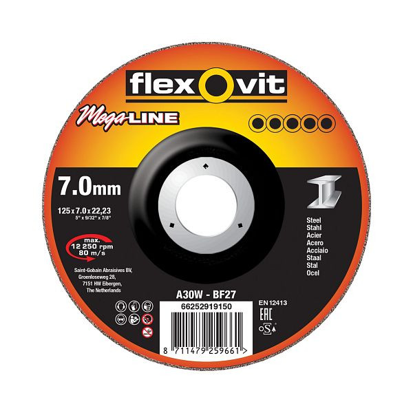 Flexovit MEGA-LINE Metall Schruppscheibe, A 30 W-BF27 MEGA-LINE, Durchmesser: 125 mm, VE: 10 Stück, 66252919150