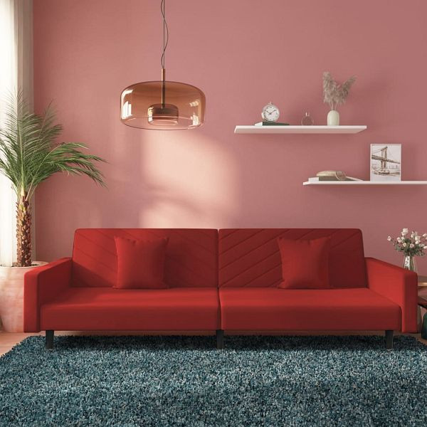 vidaXL Schlafsofa 2-Sitzer mit 2 Kissen Weinrot Samt, 375922