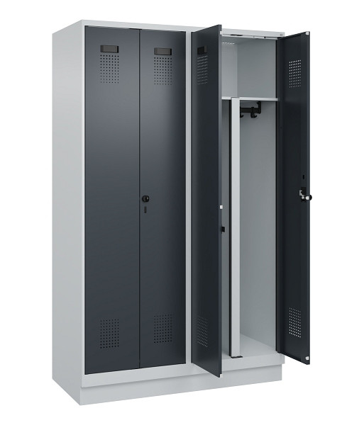 C+P PSA Schwarz-Weiß-Spind Evolo PLUS, mit Sockel, 4 Abteile, 1950x1200x500mm, 7035, RAL 7016 Anthrazitgrau, Drehriegel, 049022-40P S10012