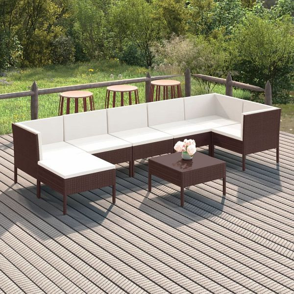 vidaXL 8-tlg. Garten-Lounge-Set mit Auflagen Poly Rattan Braun, 3094411